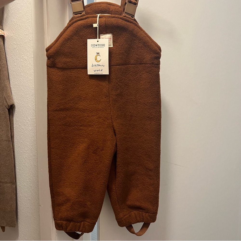 Fin and Vince 12-18 months Fleece Hazelnut Dungarees NWT